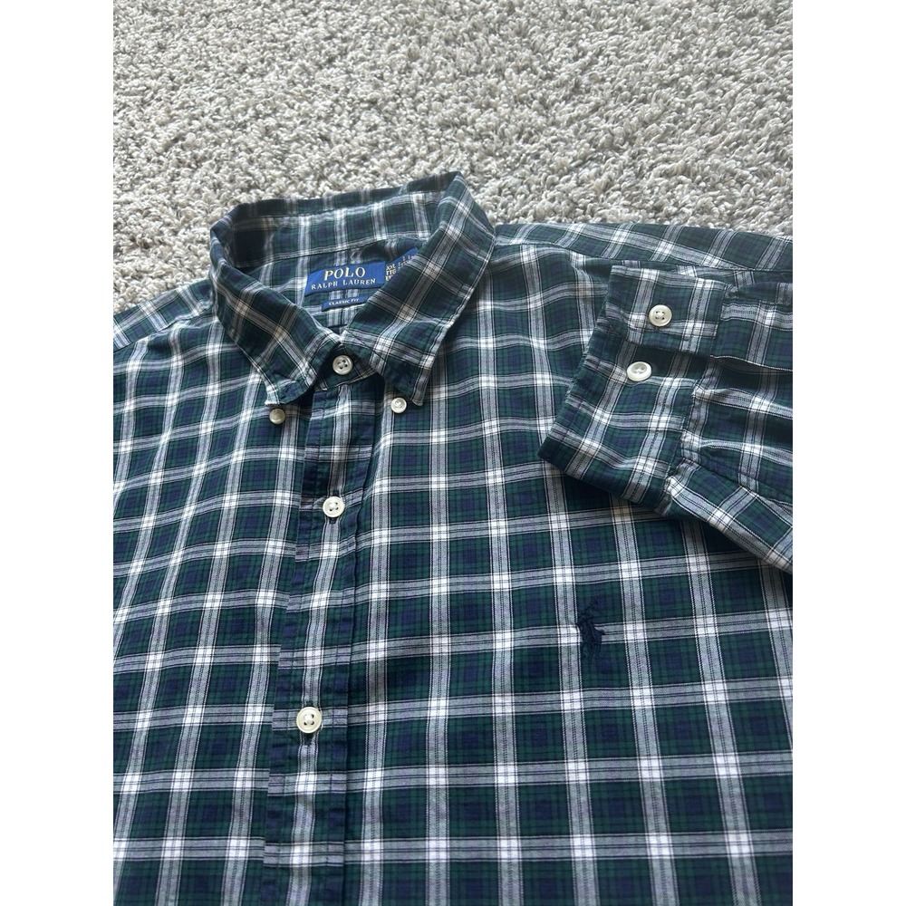 Polo Ralph Lauren Men's XXL Classic Fit Green/Blue/White Plaid Long Slv Button D
